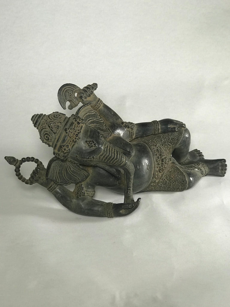 Brass Reclining Ganesh Statue 12" - Routes Gallery