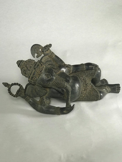 Brass Reclining Ganesh Statue 12" - Routes Gallery