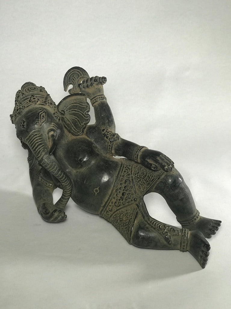 Brass Reclining Ganesh Statue 12" - Routes Gallery
