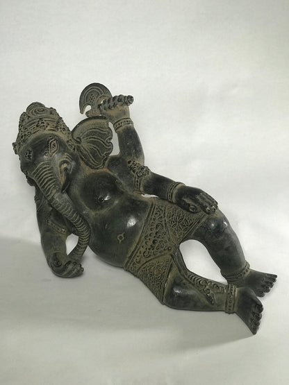 Brass Reclining Ganesh Statue 12" - Routes Gallery