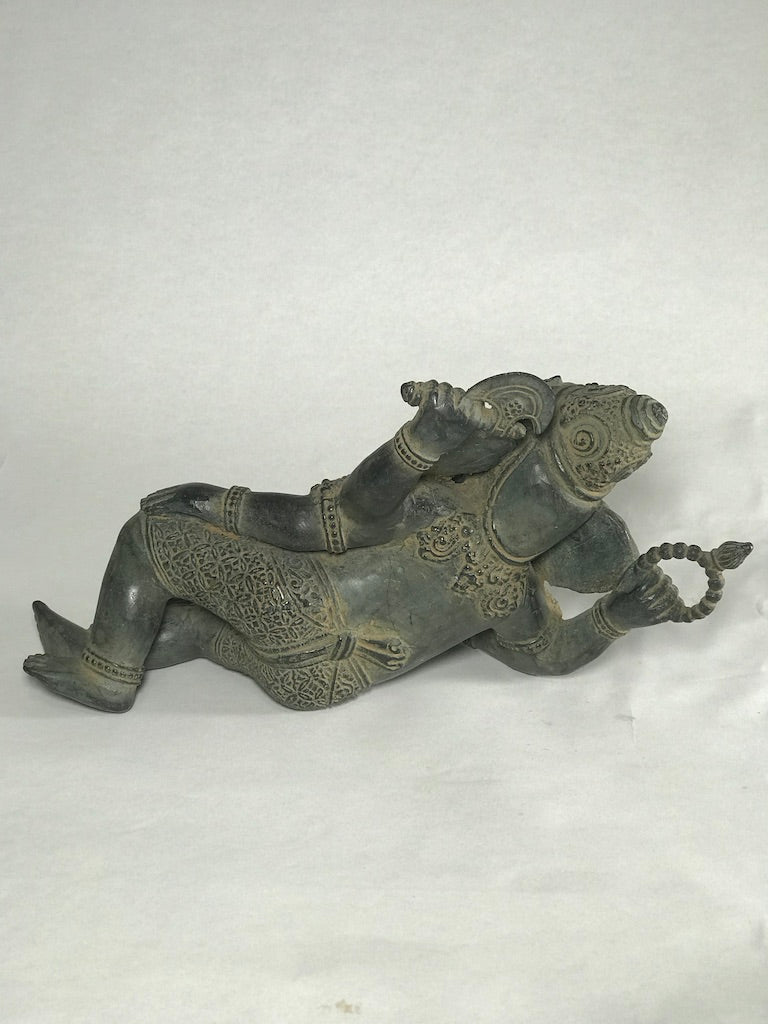 Brass Reclining Ganesh Statue 12" - Routes Gallery
