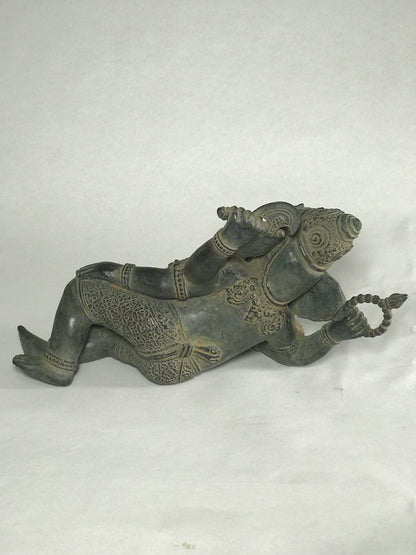 Brass Reclining Ganesh Statue 12" - Routes Gallery