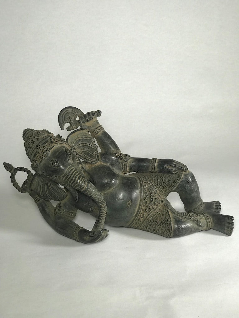 Brass Reclining Ganesh Statue 12" - Routes Gallery