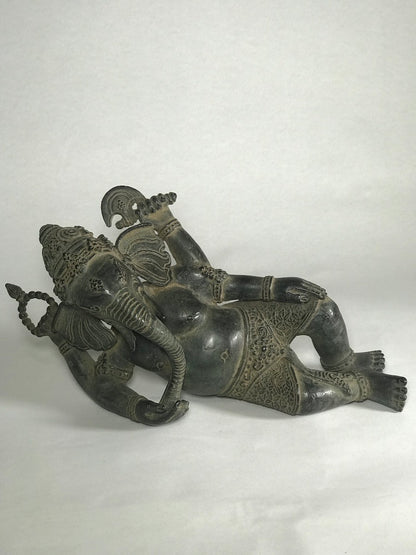 Brass Reclining Ganesh Statue 12" - Routes Gallery