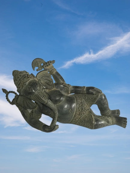 Brass Reclining Ganesh Statue 12" - Routes Gallery