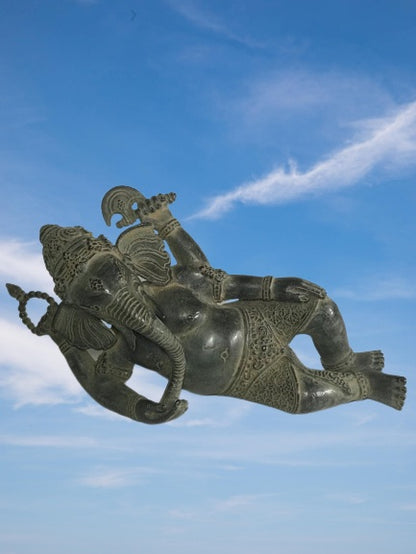 Brass Reclining Ganesh Statue 12" - Routes Gallery