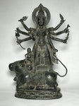 Brass Durga Statue Standing on Nandi Bull 16" - Routes Gallery