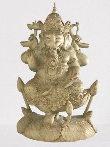 Wood Seated Ganesh Statue 13" - Routes Gallery
