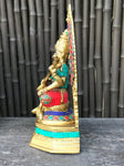Brass Saraswati Playing Veena with Arch 10" - Routes Gallery