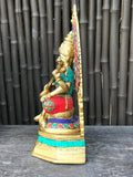 Brass Saraswati Playing Veena with Arch 10" - Routes Gallery