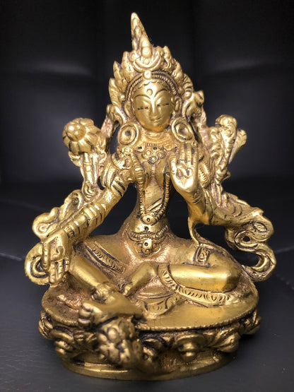 Brass Green Tara Statue 4.5" - Routes Gallery