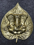 Brass Ganesh On Bodhi Leaf Wall Hanging 8" - Routes Gallery