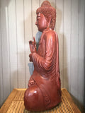 Wood Dharmachakra Buddha Statue 39" - Routes Gallery