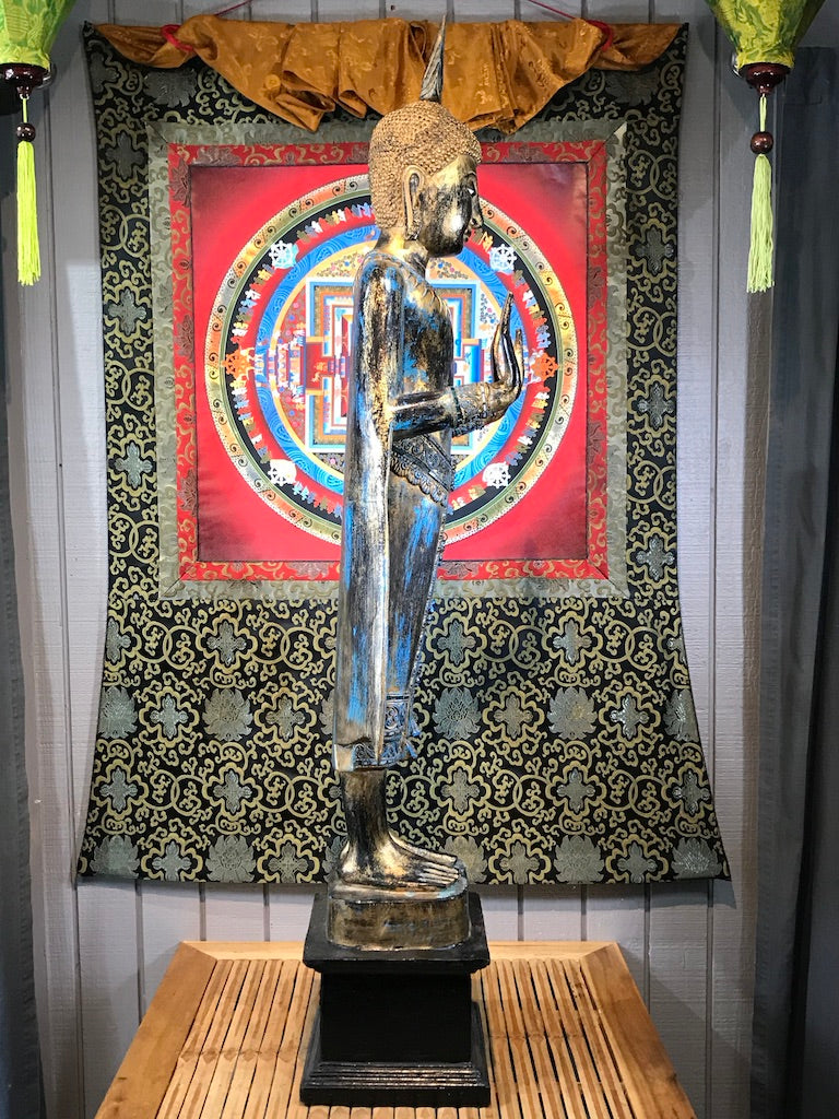 Wood Standing Sukhothai Buddha Statue 52" - Routes Gallery