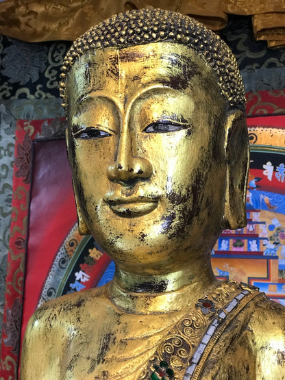 Wood Standing Monk with Alms Bowl 48" - Routes Gallery
