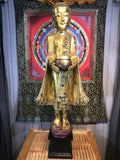 Wood Standing Monk with Alms Bowl 48" - Routes Gallery
