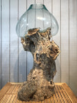Glass & Teak Terrarium Vase Sculpture 32" - Routes Gallery