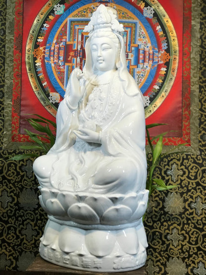 Porcelain Seated Quan Yin Statue 29" - Routes Gallery