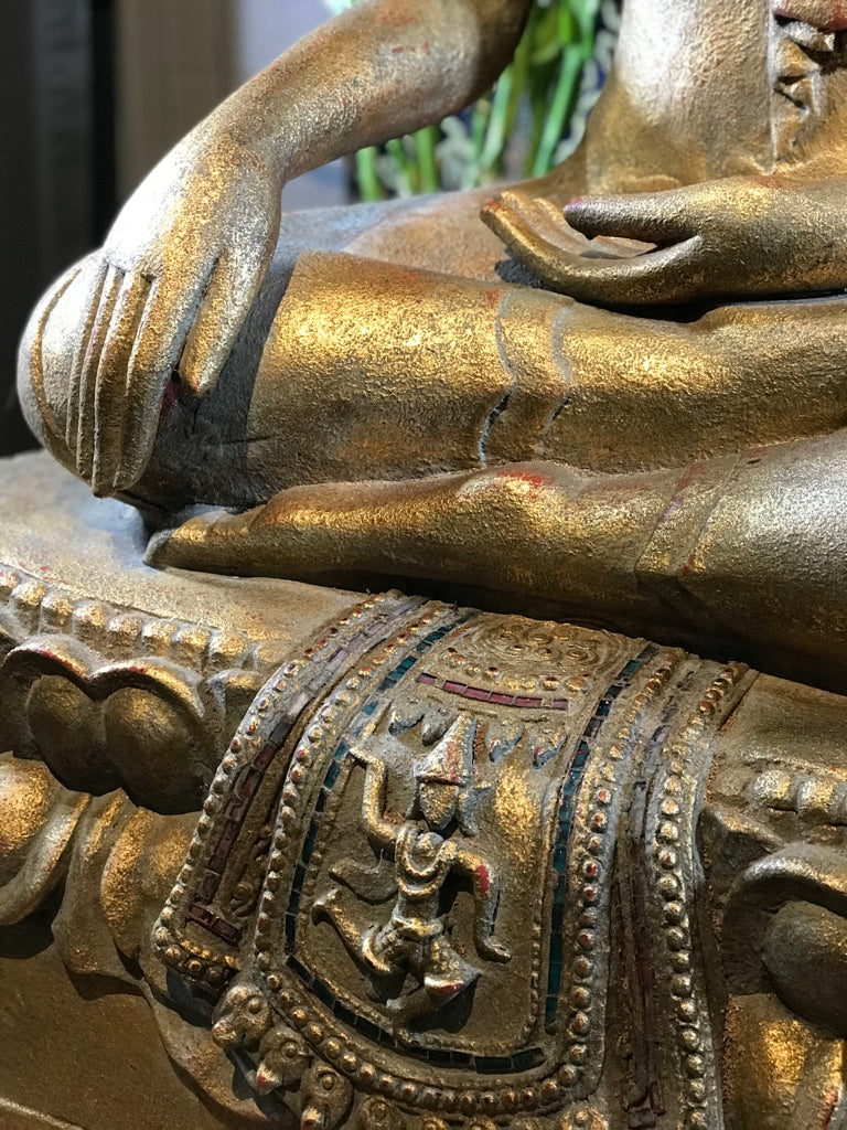 Wood Sukhothai Earth Witness Buddha Statue 40" - Routes Gallery
