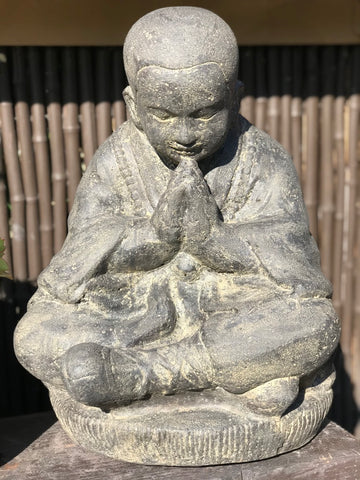 Stone Namaste Praying Monk Garden Statue 20" - Routes Gallery