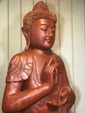 Wood Dharmachakra Buddha Statue 39" - Routes Gallery