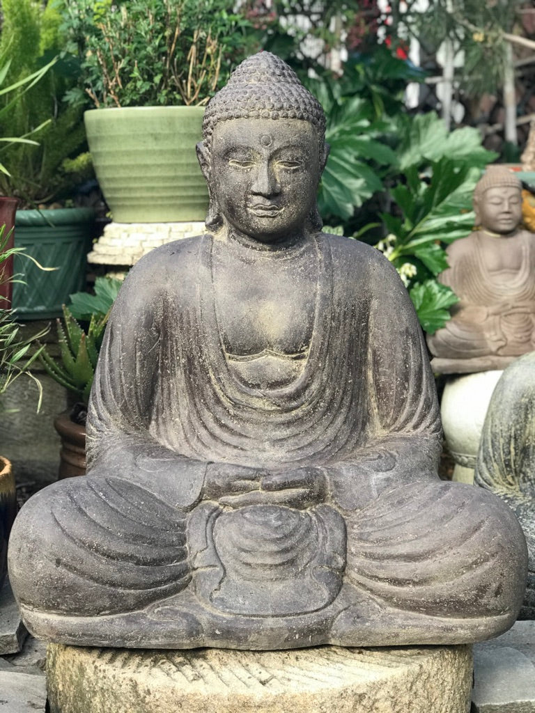 Stone Meditating Kamakura Garden Buddha Statue 32" - Routes Gallery