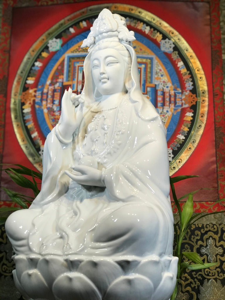 Porcelain Seated Quan Yin Statue 29" - Routes Gallery