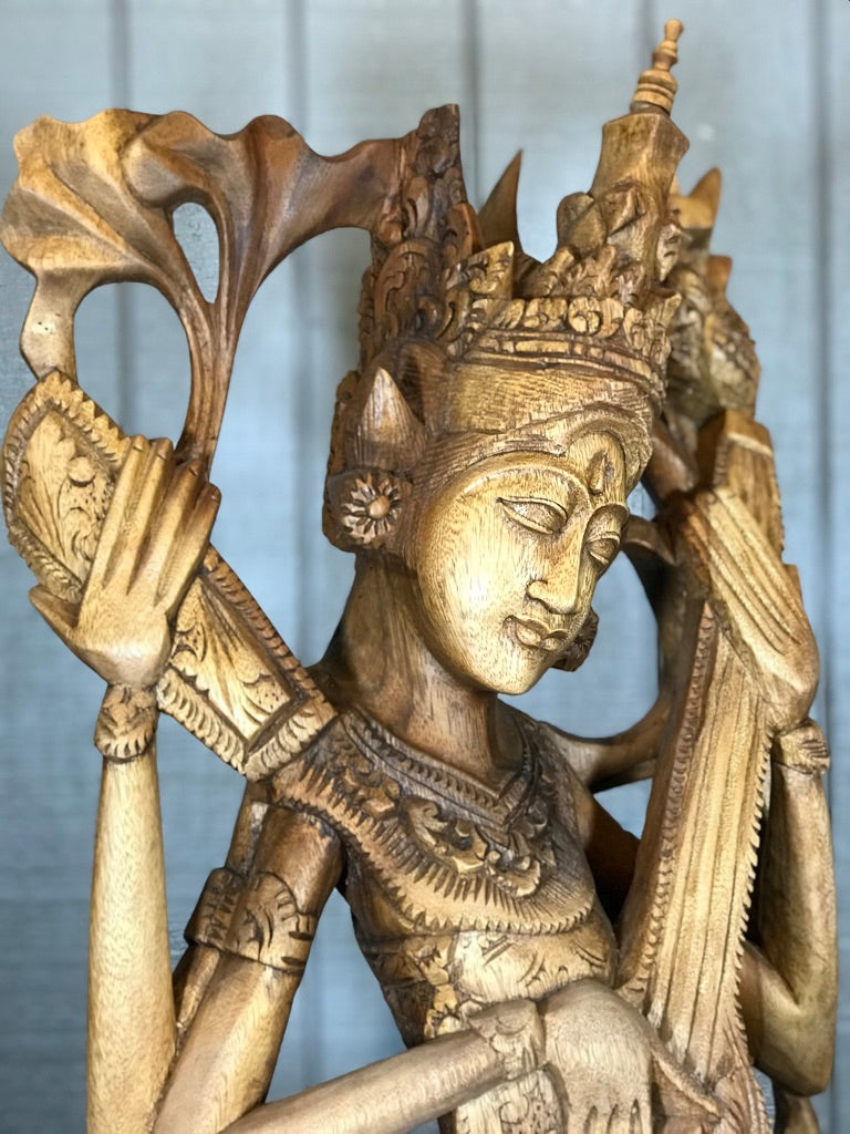 Wood Saraswati Statue 42" - Routes Gallery